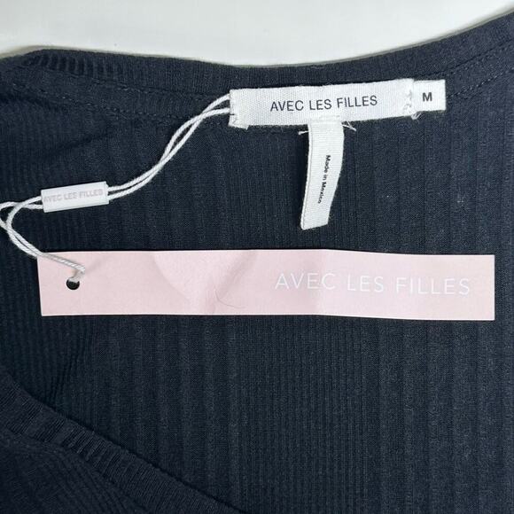 NWT | Avec Les Filles | Ribbed Scoop Neck Long Sleeve Top | Black | Medium - Picture 5 of 11